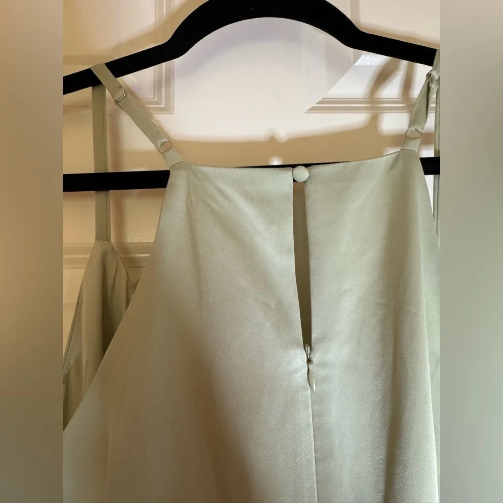 NWT Lulus What a Stunner Sage Green Satin Asymmetrical Mini Dress, Medium - Picture 8 of 8